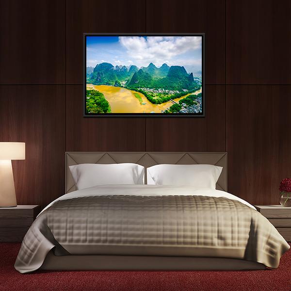 Li River In Rural Guilin Canvas Wall Art-3 Horizontal-Gallery Wrap-25" x 16"-Tiaracle