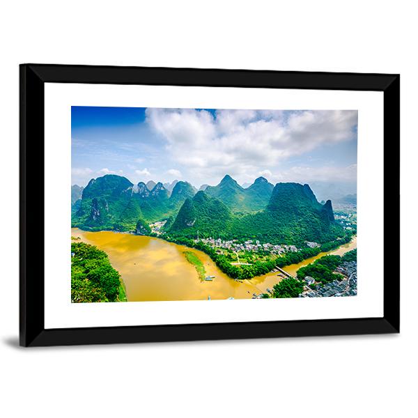 Li River In Rural Guilin Canvas Wall Art-3 Horizontal-Gallery Wrap-25" x 16"-Tiaracle