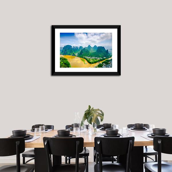 Li River In Rural Guilin Canvas Wall Art-1 Piece-Framed Print-20" x 16"-Tiaracle