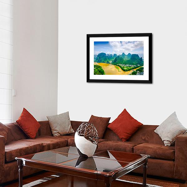 Li River In Rural Guilin Canvas Wall Art-3 Horizontal-Gallery Wrap-25" x 16"-Tiaracle