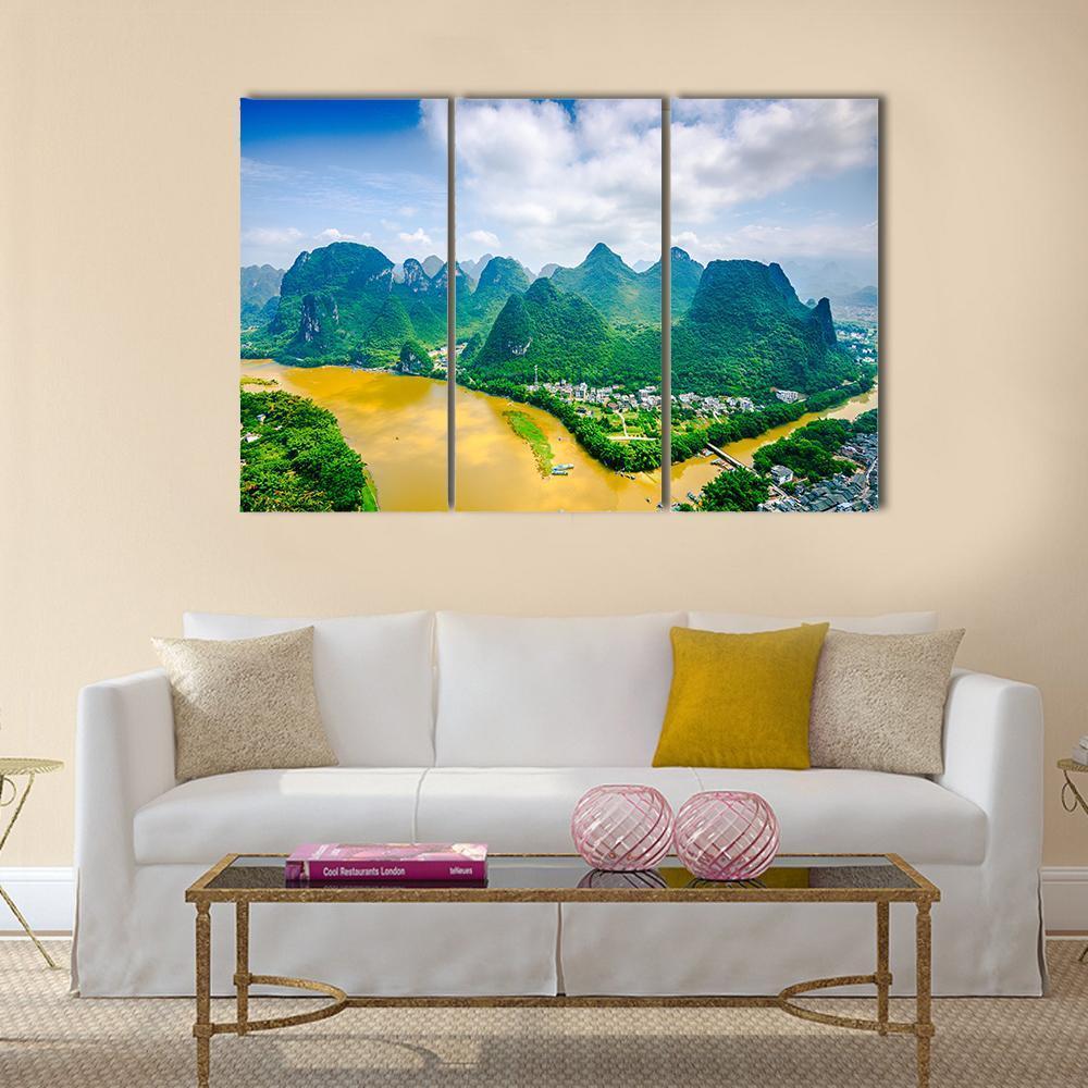 Li River In Rural Guilin Canvas Wall Art-3 Horizontal-Gallery Wrap-37" x 24"-Tiaracle