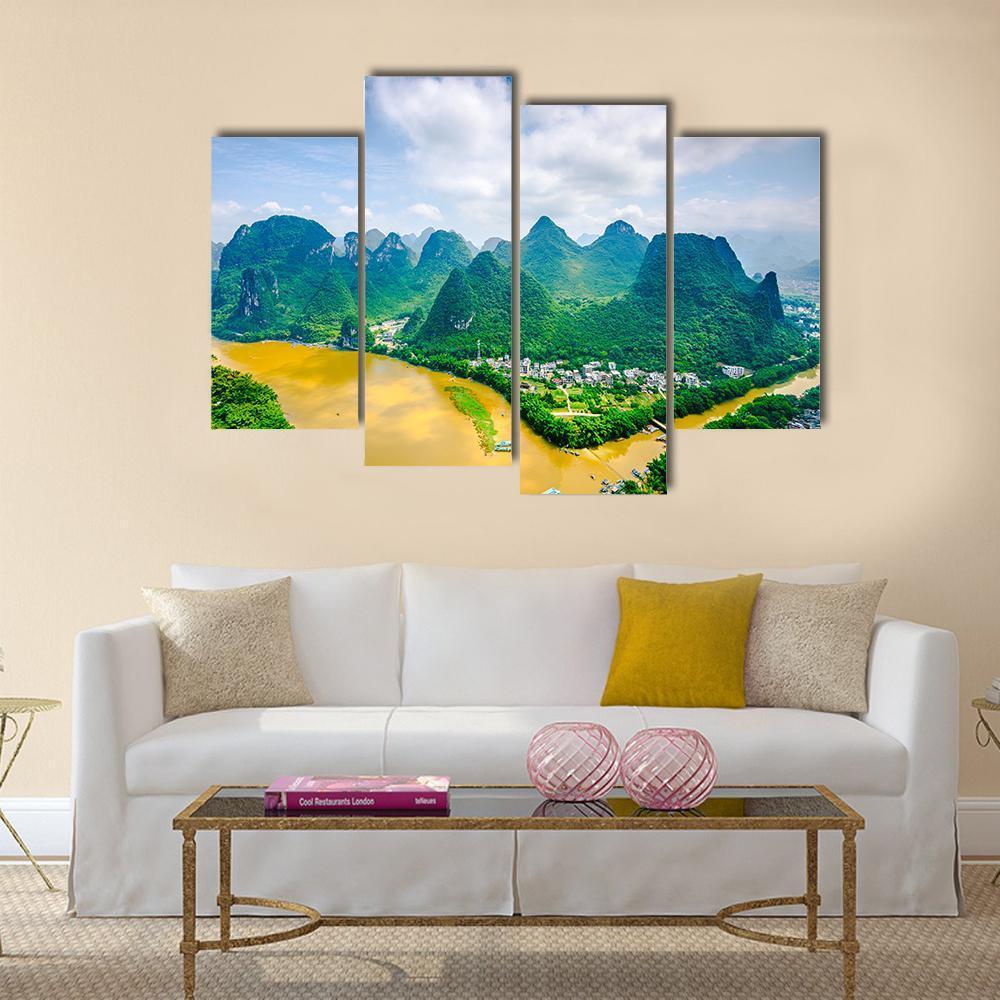 Li River In Rural Guilin Canvas Wall Art-4 Pop-Gallery Wrap-50" x 32"-Tiaracle