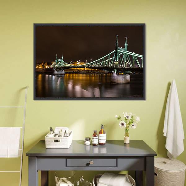 Liberty Bridge In Budapest Canvas Wall Art-1 Piece-Floating Frame-24" x 16"-Tiaracle