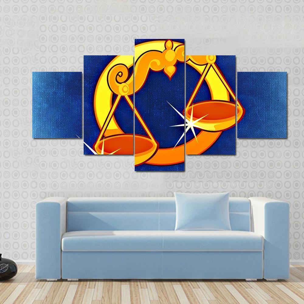 Libra Zodiac Sign Canvas Wall Art-5 Star-Gallery Wrap-42" x 21"-Tiaracle