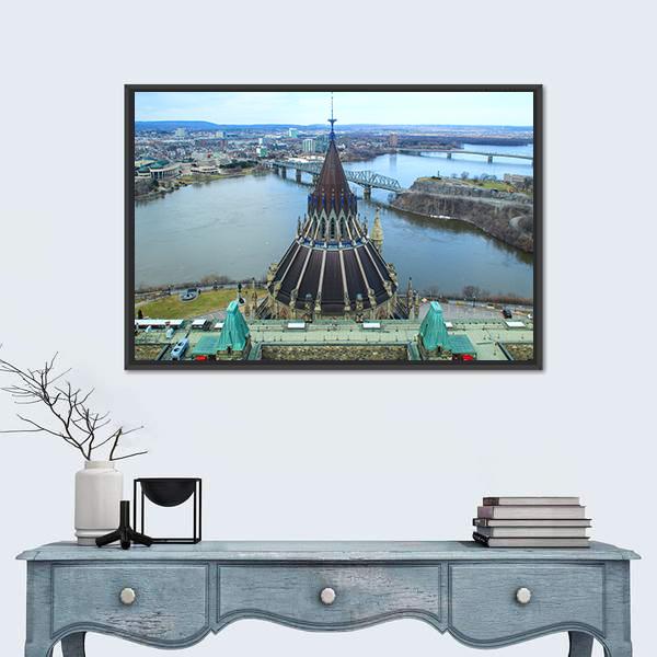 Library Of Parliament In Ottawa Canvas Wall Art-1 Piece-Floating Frame-36" x 24"-Tiaracle