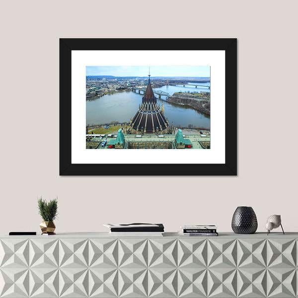 Library Of Parliament In Ottawa Canvas Wall Art-1 Piece-Framed Print-42" x 14"-Tiaracle