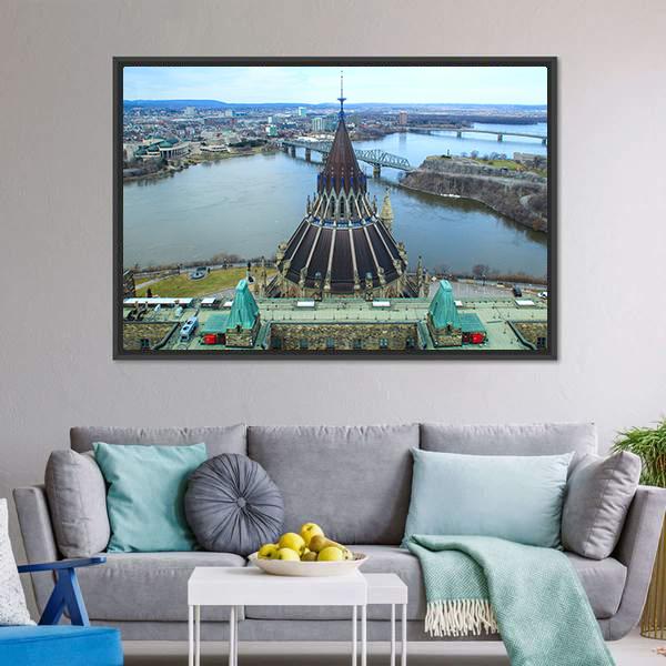 Library Of Parliament In Ottawa Canvas Wall Art-3 Horizontal-Gallery Wrap-25" x 16"-Tiaracle