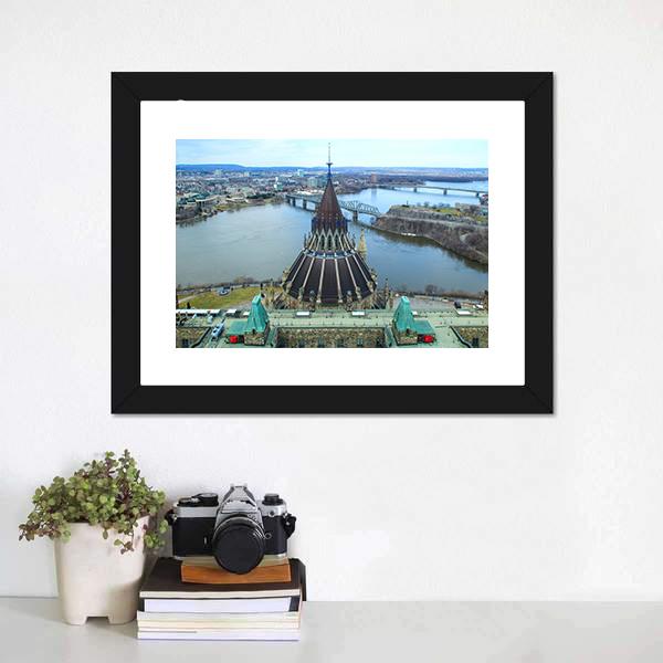 Library Of Parliament In Ottawa Canvas Wall Art-1 Piece-Framed Print-20" x 16"-Tiaracle