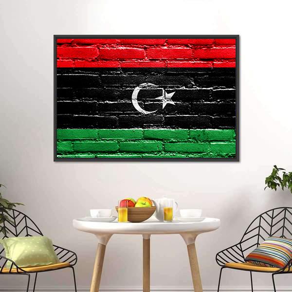Libya Flag On Brick Wall Canvas Wall Art-5 Horizontal-Gallery Wrap-22" x 12"-Tiaracle