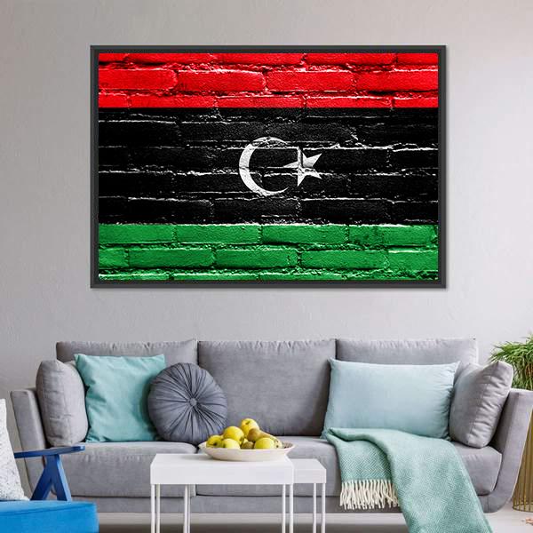 Libya Flag On Brick Wall Canvas Wall Art-5 Horizontal-Gallery Wrap-22" x 12"-Tiaracle