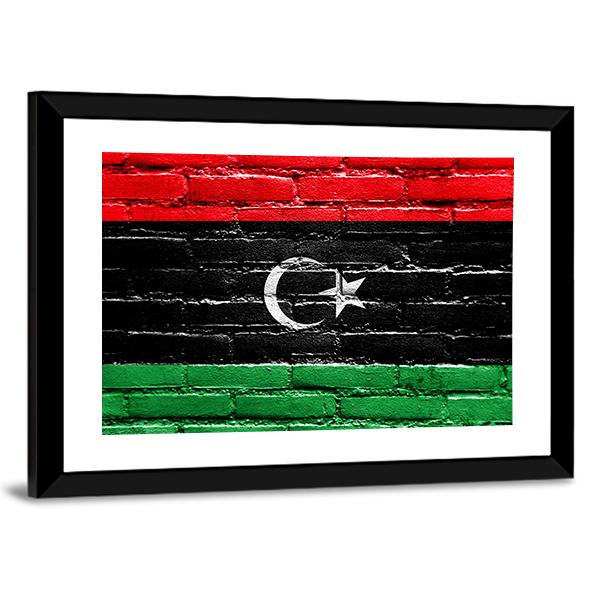 Libya Flag On Brick Wall Canvas Wall Art-5 Horizontal-Gallery Wrap-22" x 12"-Tiaracle