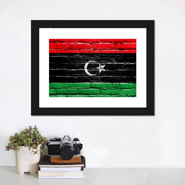 Libya Flag On Brick Wall Canvas Wall Art-1 Piece-Framed Print-20" x 16"-Tiaracle