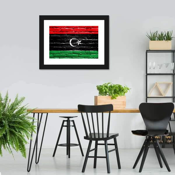 Libya Flag On Brick Wall Canvas Wall Art-5 Horizontal-Gallery Wrap-22" x 12"-Tiaracle