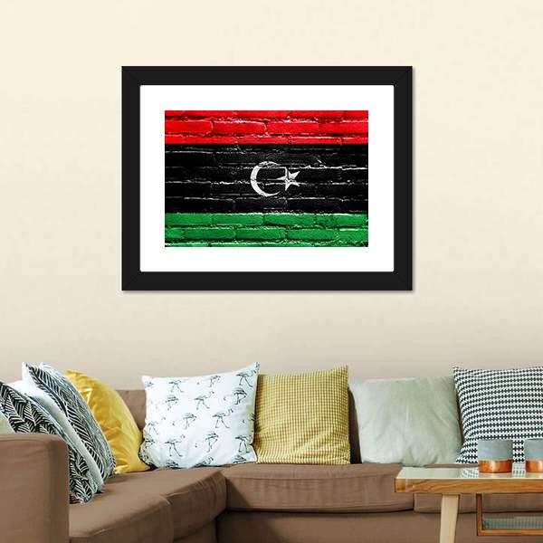 Libya Flag On Brick Wall Canvas Wall Art-5 Horizontal-Gallery Wrap-22" x 12"-Tiaracle