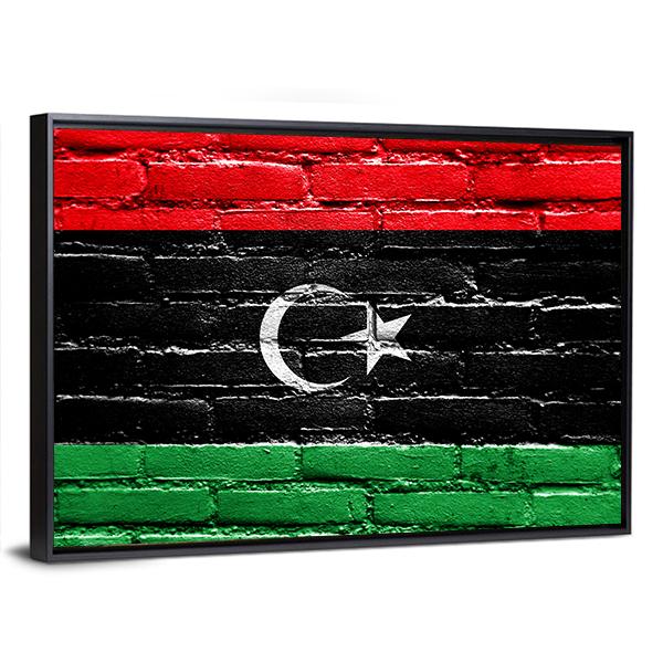 Libya Flag On Brick Wall Canvas Wall Art-5 Horizontal-Gallery Wrap-22" x 12"-Tiaracle