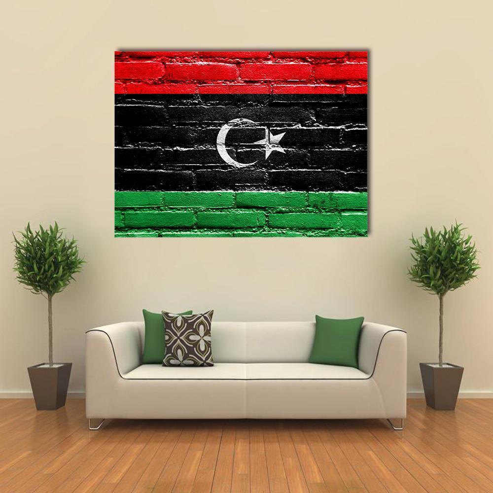 Libya Flag On Brick Wall Canvas Wall Art-1 Piece-Gallery Wrap-36" x 24"-Tiaracle