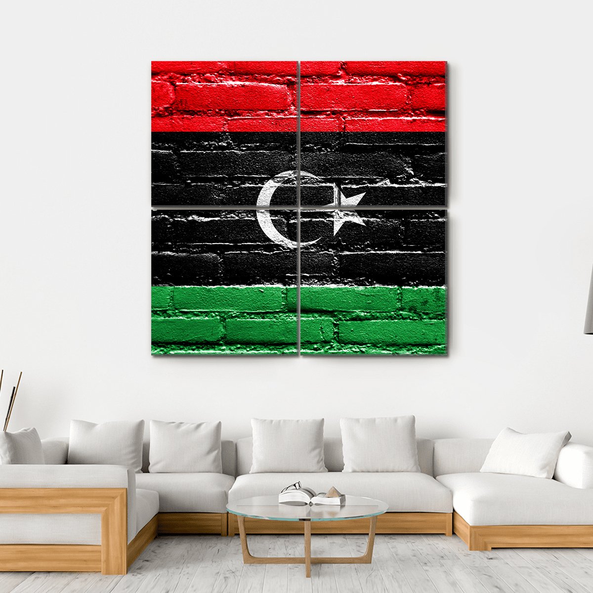 Libya Flag On Brick Wall Canvas Wall Art-4 Square-Gallery Wrap-17" x 17"-Tiaracle
