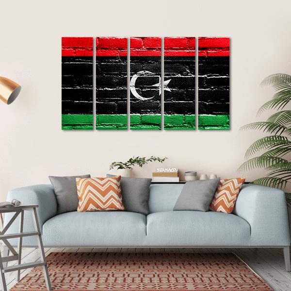 Libya Flag On Brick Wall Canvas Wall Art-5 Horizontal-Gallery Wrap-22" x 12"-Tiaracle