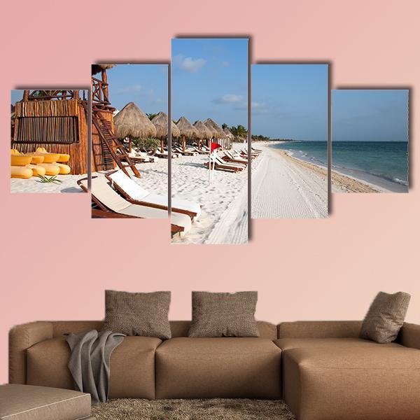 Playa Del Carmen Beach Canvas Wall Art-5 Star-Gallery Wrap-62&quot; x 32&quot;-Tiaracle