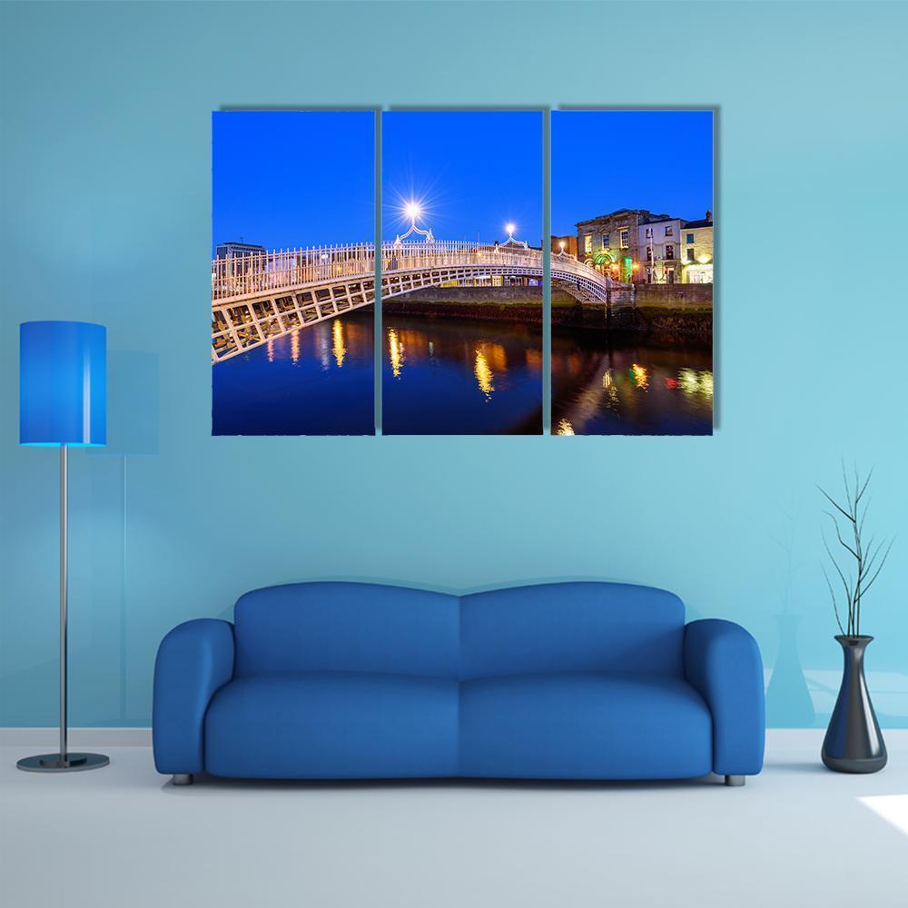 Ha'penny Bridge In Evening Canvas Wall Art-3 Horizontal-Gallery Wrap-37" x 24"-Tiaracle