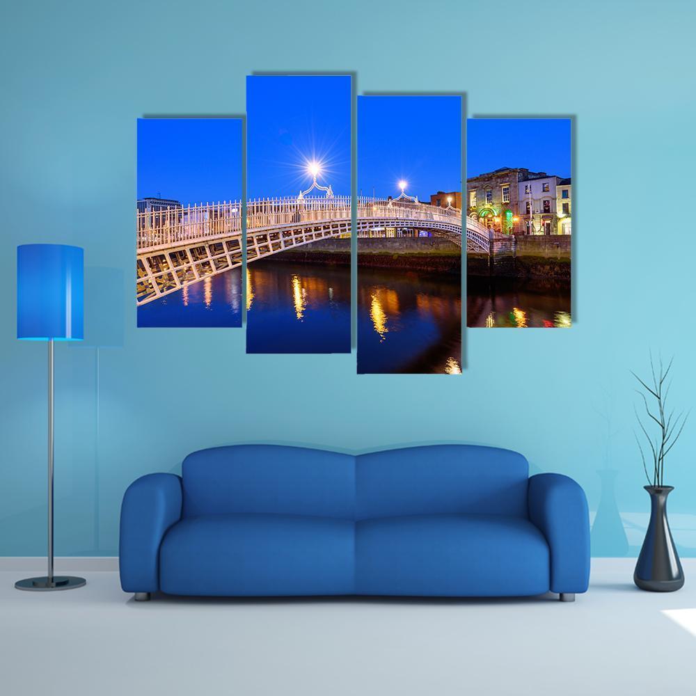 Ha'penny Bridge In Evening Canvas Wall Art-4 Pop-Gallery Wrap-50" x 32"-Tiaracle