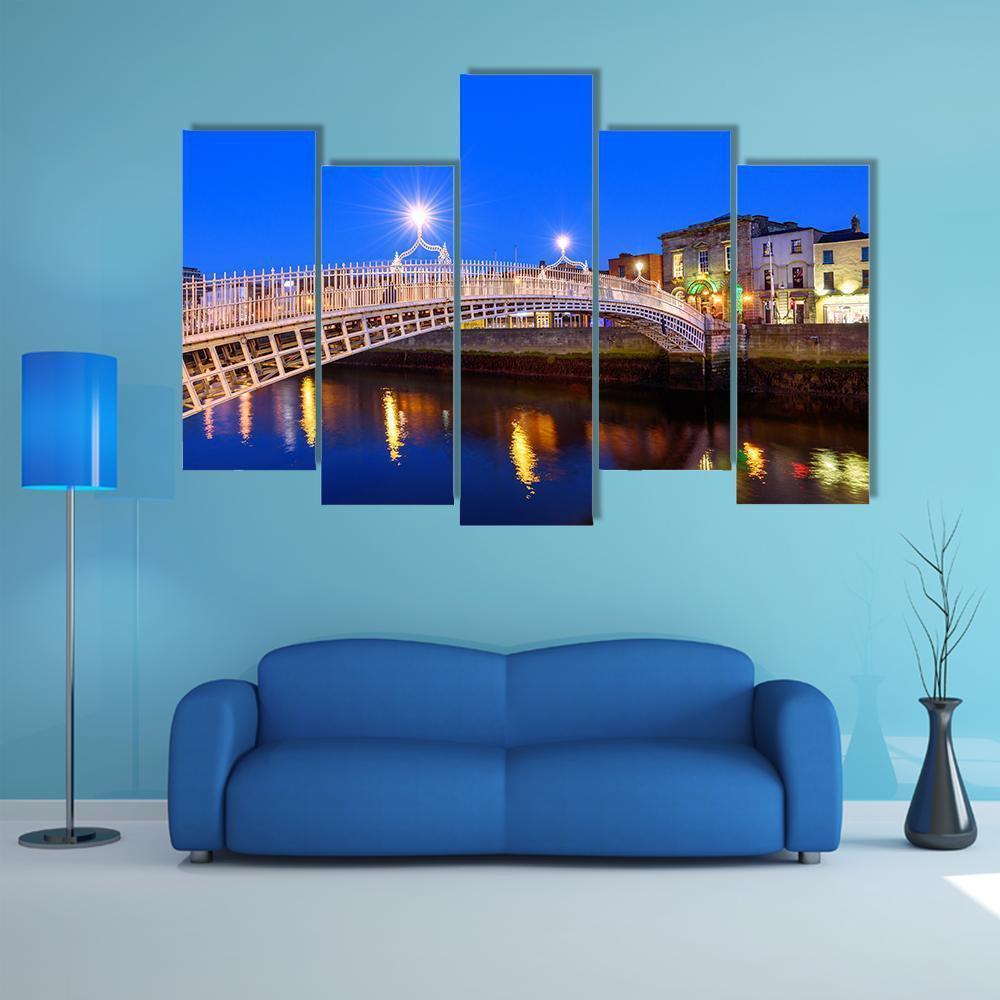 Ha'penny Bridge In Evening Canvas Wall Art-5 Pop-Gallery Wrap-47" x 32"-Tiaracle