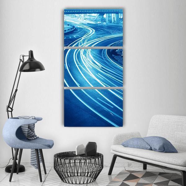 Light Trails In Shanghai Vertical Canvas Wall Art-3 Vertical-Gallery Wrap-12" x 25"-Tiaracle