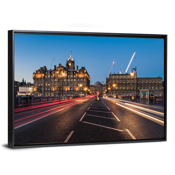 Light Trails On Bridge Edinburgh Canvas Wall Art-3 Horizontal-Gallery Wrap-25" x 16"-Tiaracle
