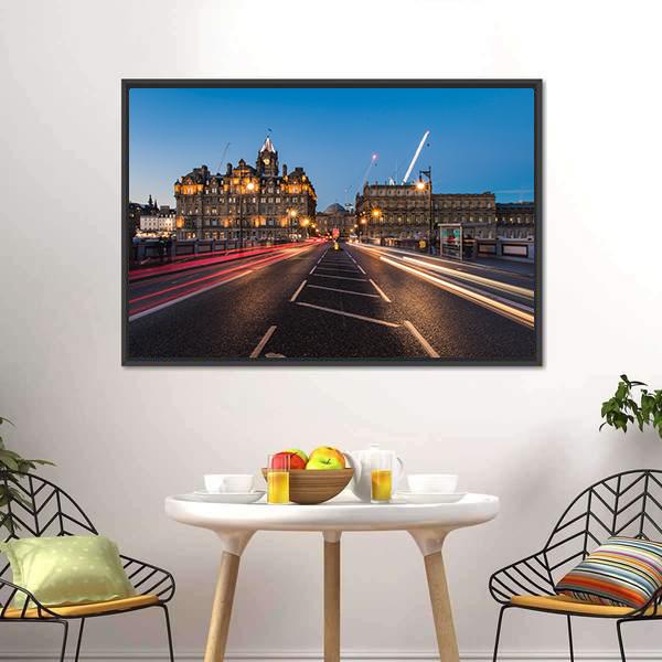 Light Trails On Bridge Edinburgh Canvas Wall Art-3 Horizontal-Gallery Wrap-25" x 16"-Tiaracle