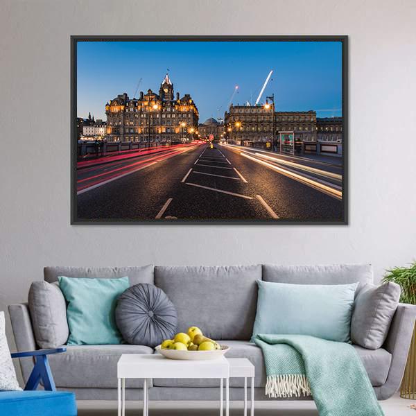 Light Trails On Bridge Edinburgh Canvas Wall Art-3 Horizontal-Gallery Wrap-25" x 16"-Tiaracle