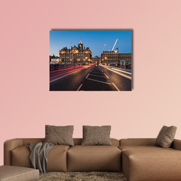 Light Trails On Bridge Edinburgh Canvas Wall Art-1 Piece-Gallery Wrap-48" x 32"-Tiaracle