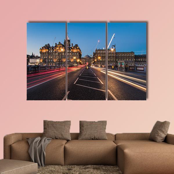 Light Trails On Bridge Edinburgh Canvas Wall Art-3 Horizontal-Gallery Wrap-25" x 16"-Tiaracle