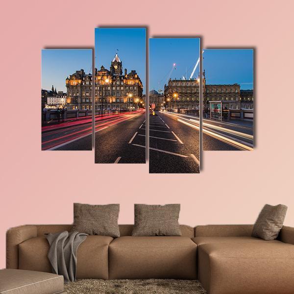 Light Trails On Bridge Edinburgh Canvas Wall Art-4 Pop-Gallery Wrap-50" x 32"-Tiaracle