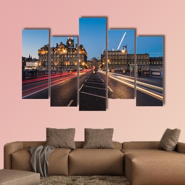 Light Trails On Bridge Edinburgh Canvas Wall Art-5 Pop-Gallery Wrap-47" x 32"-Tiaracle