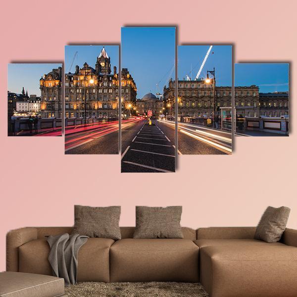 Light Trails On Bridge Edinburgh Canvas Wall Art-5 Star-Gallery Wrap-62" x 32"-Tiaracle