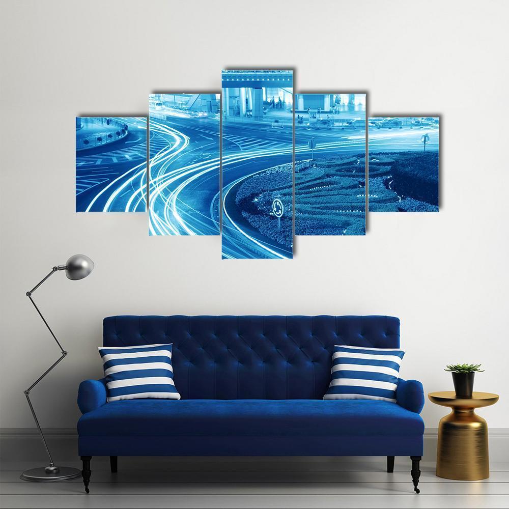 Light Trails In Shanghai Canvas Wall Art-5 Star-Gallery Wrap-62&quot; x 32&quot;-Tiaracle