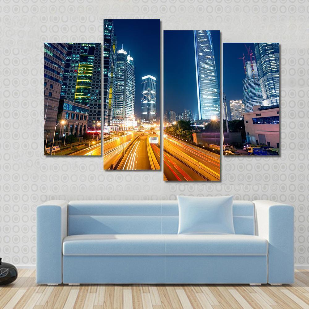Light Trails On Street Shanghai Canvas Wall Art-4 Pop-Gallery Wrap-50&quot; x 32&quot;-Tiaracle