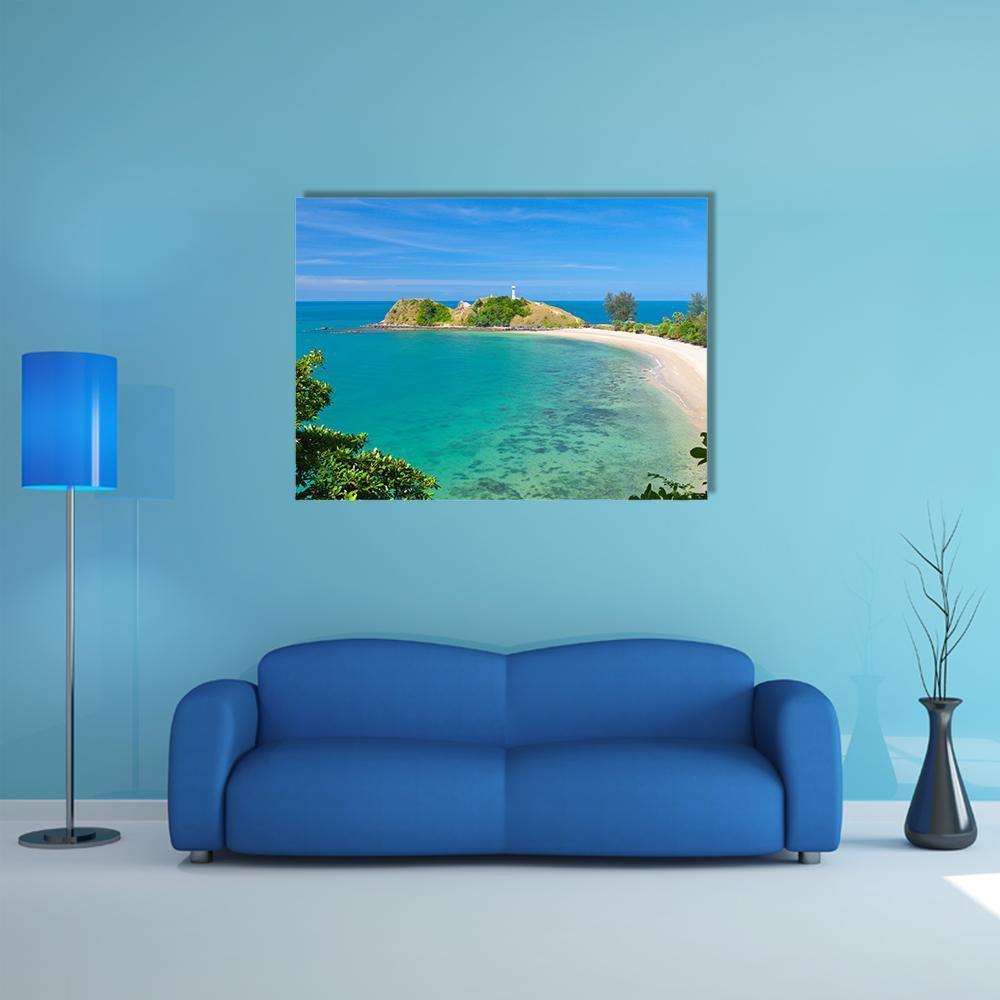 Lighthouse &amp; Beach Canvas Wall Art-1 Piece-Gallery Wrap-48" x 32"-Tiaracle