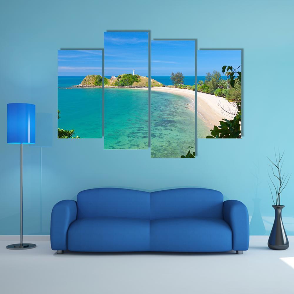 Lighthouse & Beach Canvas Wall Art-4 Pop-Gallery Wrap-50" x 32"-Tiaracle