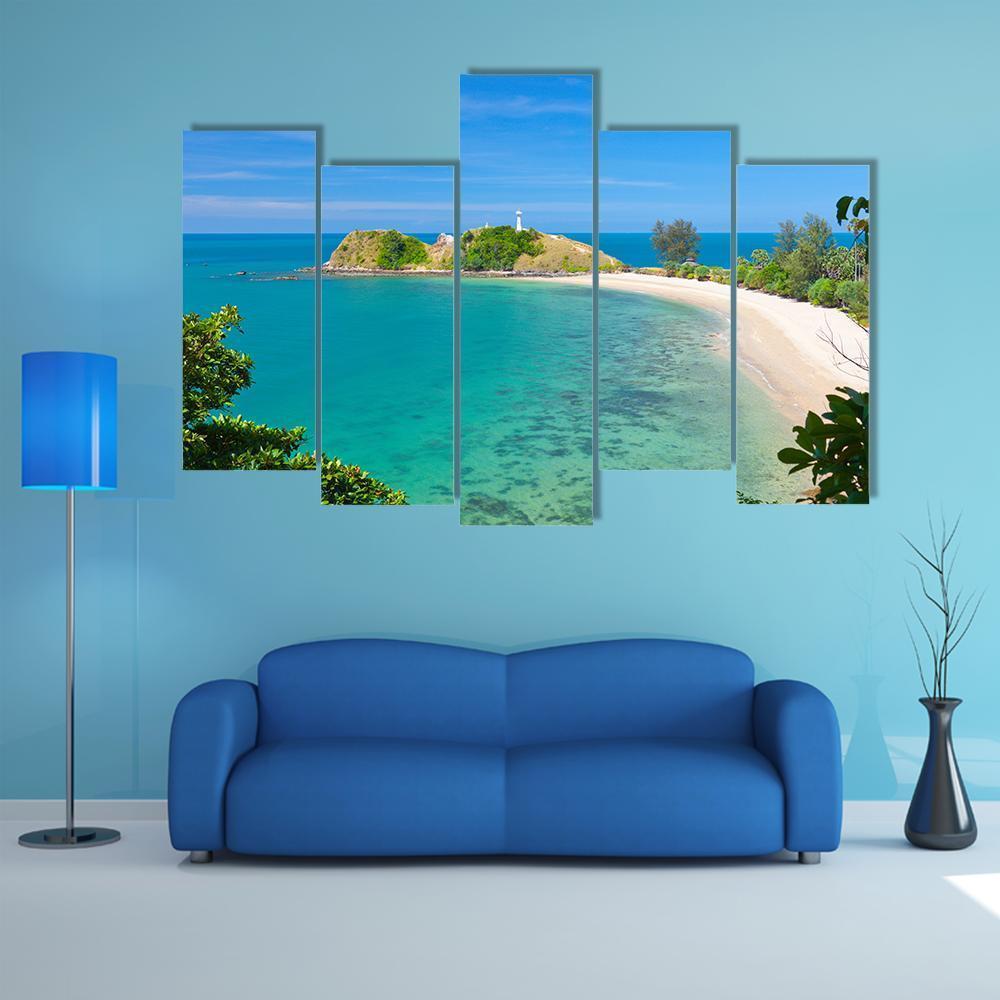 Lighthouse &amp; Beach Canvas Wall Art-5 Pop-Gallery Wrap-47" x 32"-Tiaracle