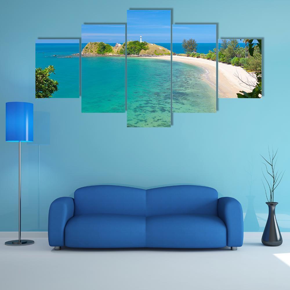 Lighthouse &amp; Beach Canvas Wall Art-5 Star-Gallery Wrap-62" x 32"-Tiaracle