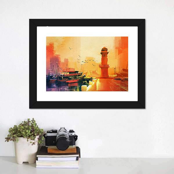 Lighthouse &amp; Boat Canvas Wall Art-1 Piece-Framed Print-20" x 16"-Tiaracle
