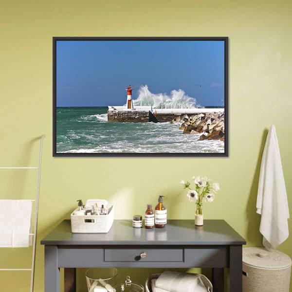 Lighthouse In Cape Town Canvas Wall Art-1 Piece-Floating Frame-24" x 16"-Tiaracle