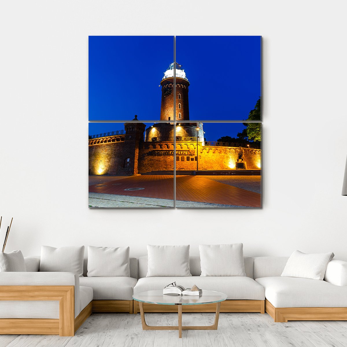 Lighthouse In Kolobrzeg Canvas Wall Art-4 Square-Gallery Wrap-17" x 17"-Tiaracle