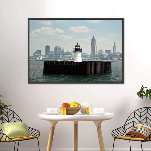 Lighthouse In Lake Canvas Wall Art-1 Piece-Floating Frame-24" x 16"-Tiaracle