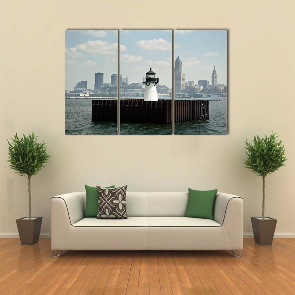 Lighthouse In Lake Canvas Wall Art-3 Horizontal-Gallery Wrap-37" x 24"-Tiaracle