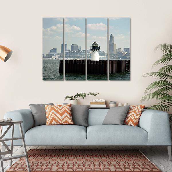 Lighthouse In Lake Canvas Wall Art-4 Horizontal-Gallery Wrap-34" x 24"-Tiaracle