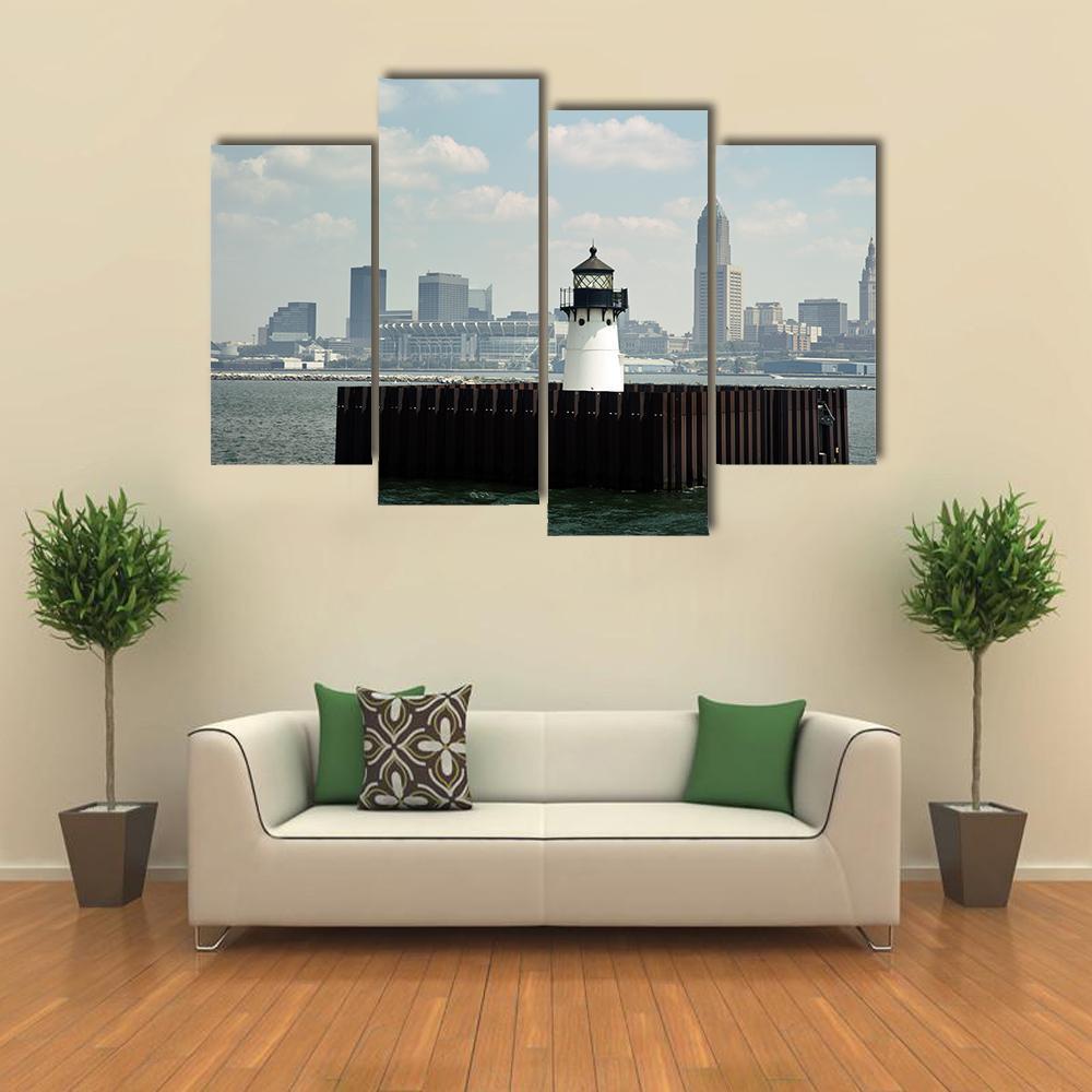 Lighthouse In Lake Canvas Wall Art-4 Pop-Gallery Wrap-50" x 32"-Tiaracle
