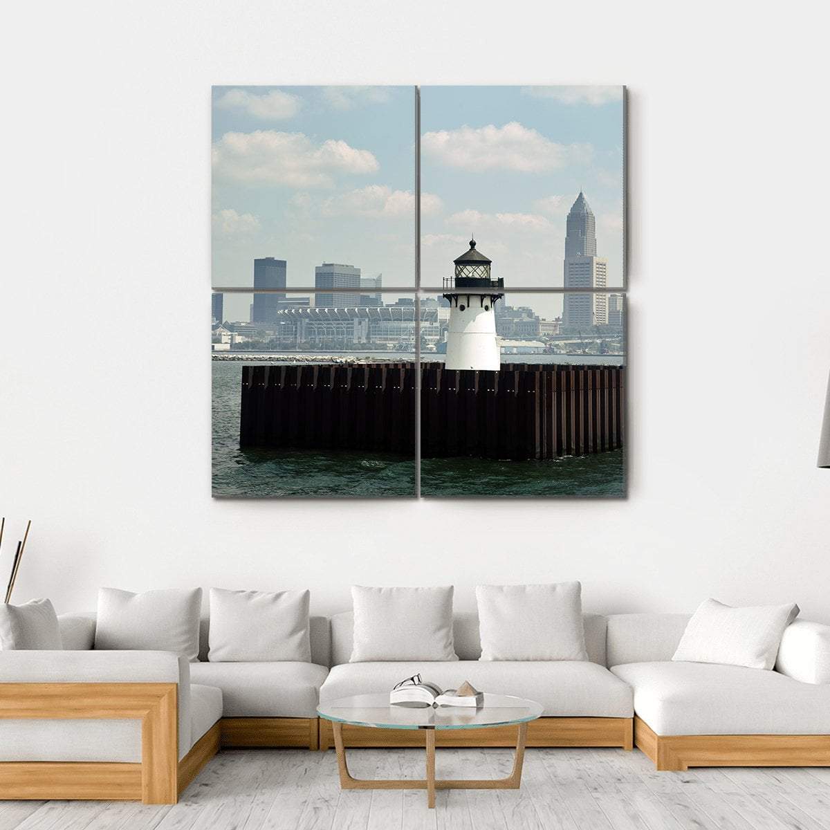 Lighthouse In Lake Canvas Wall Art-4 Square-Gallery Wrap-17" x 17"-Tiaracle