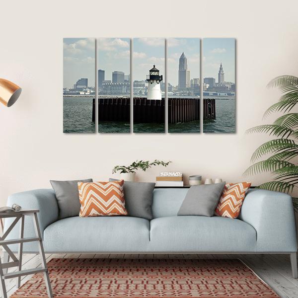 Lighthouse In Lake Canvas Wall Art-5 Horizontal-Gallery Wrap-22" x 12"-Tiaracle